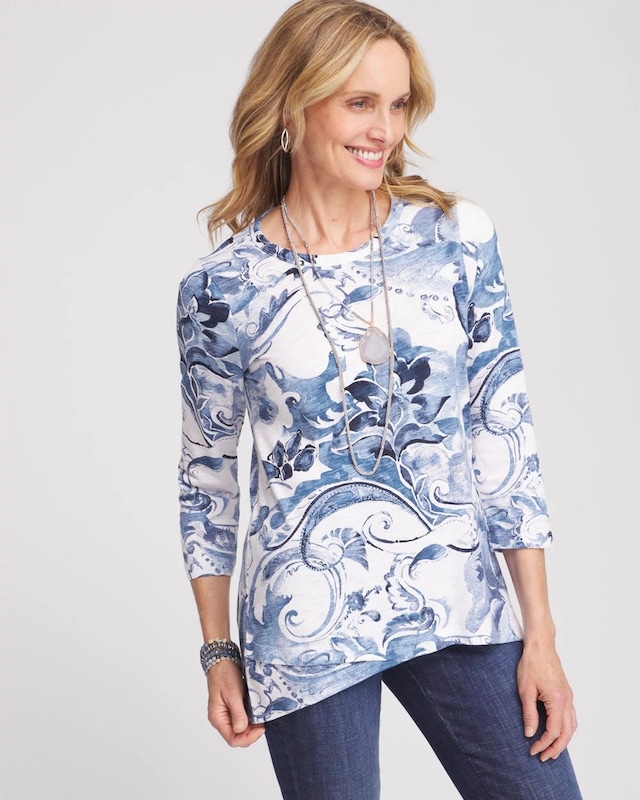 3/4 Sleeve Floral Overlap Tunic - image 1